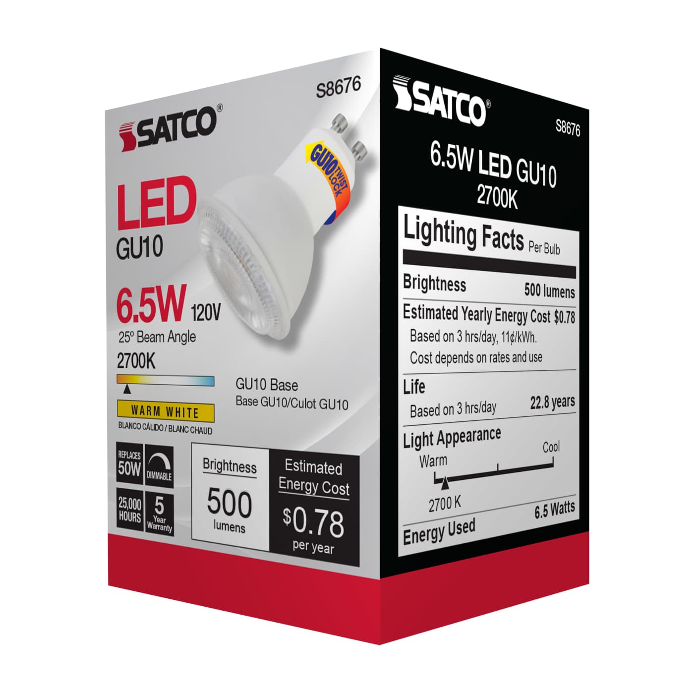 6.5MR16/LED/25'/27K/120V/GU10 - S8676
