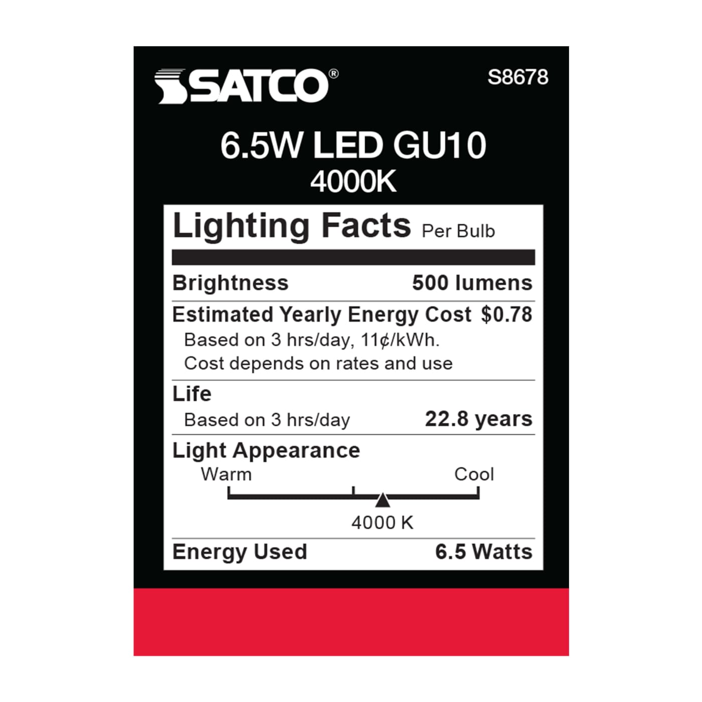 6.5MR16/LED/25'/40K/120V/GU10 - S8678