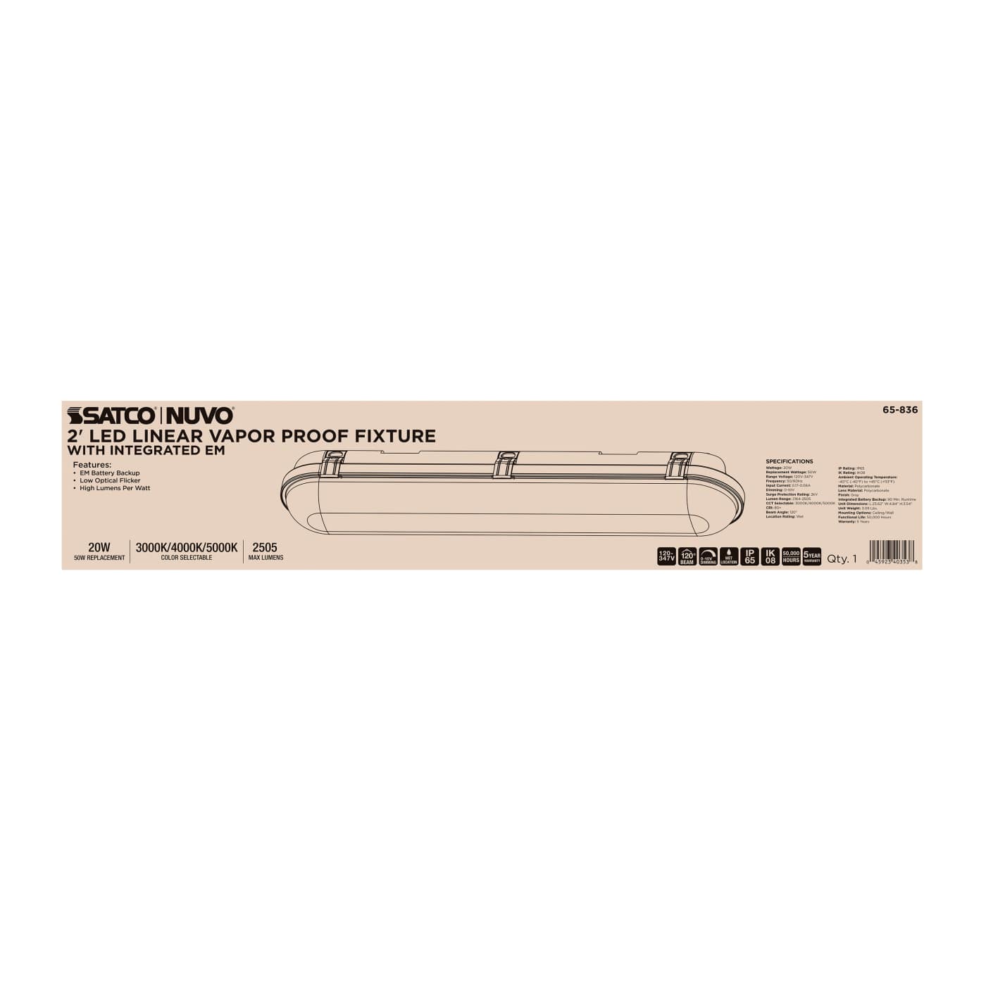 2' LED EM LINEAR VAPOR PROOF - 65-836