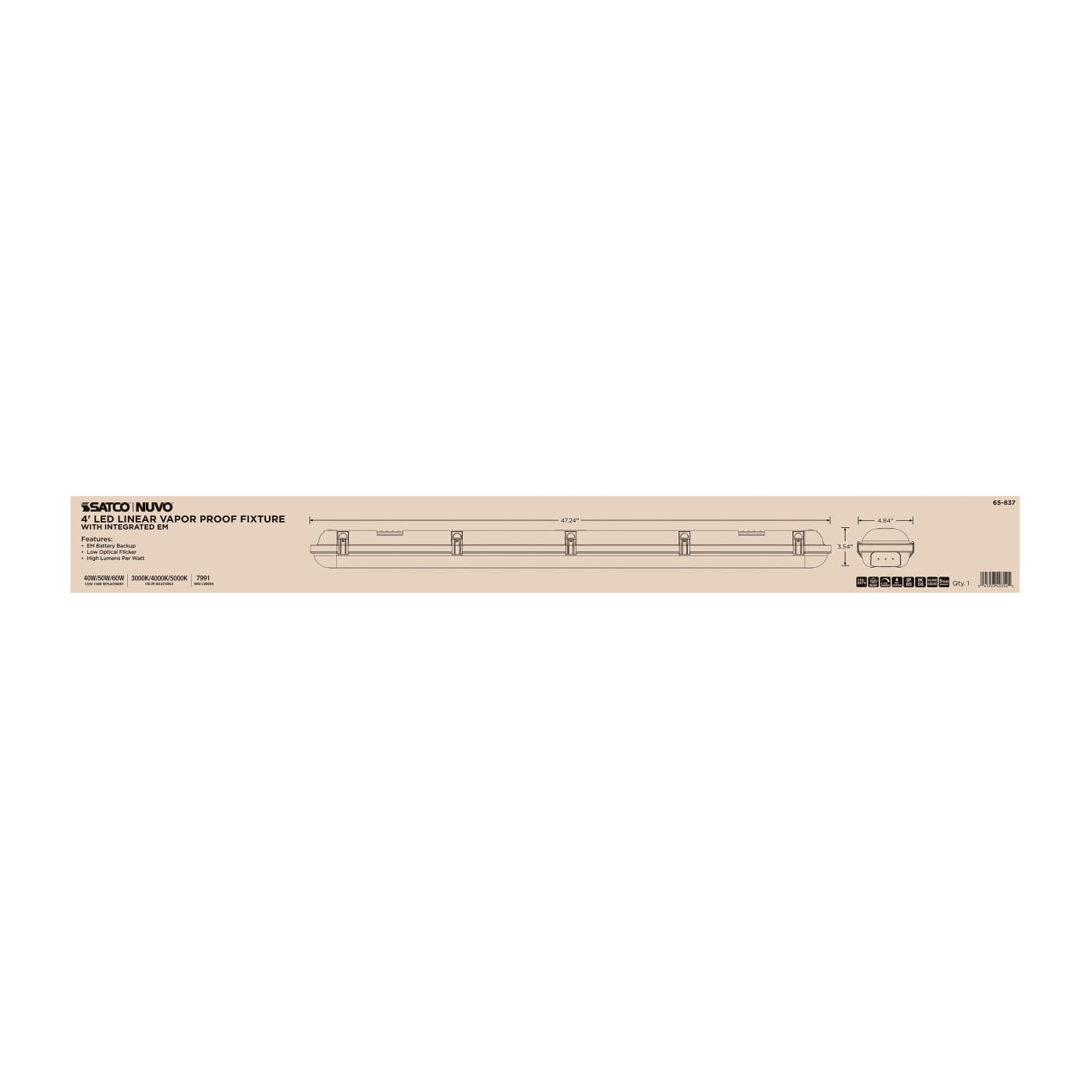 4' LED EM LINEAR VAPOR PROOF - 65-837