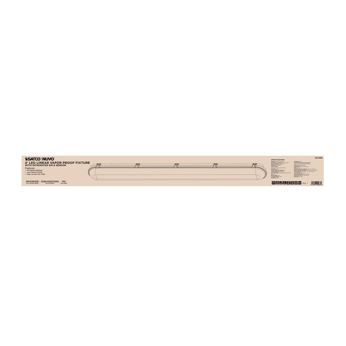 4' VAPOR PROOF W/EM & SENSOR - 65-839