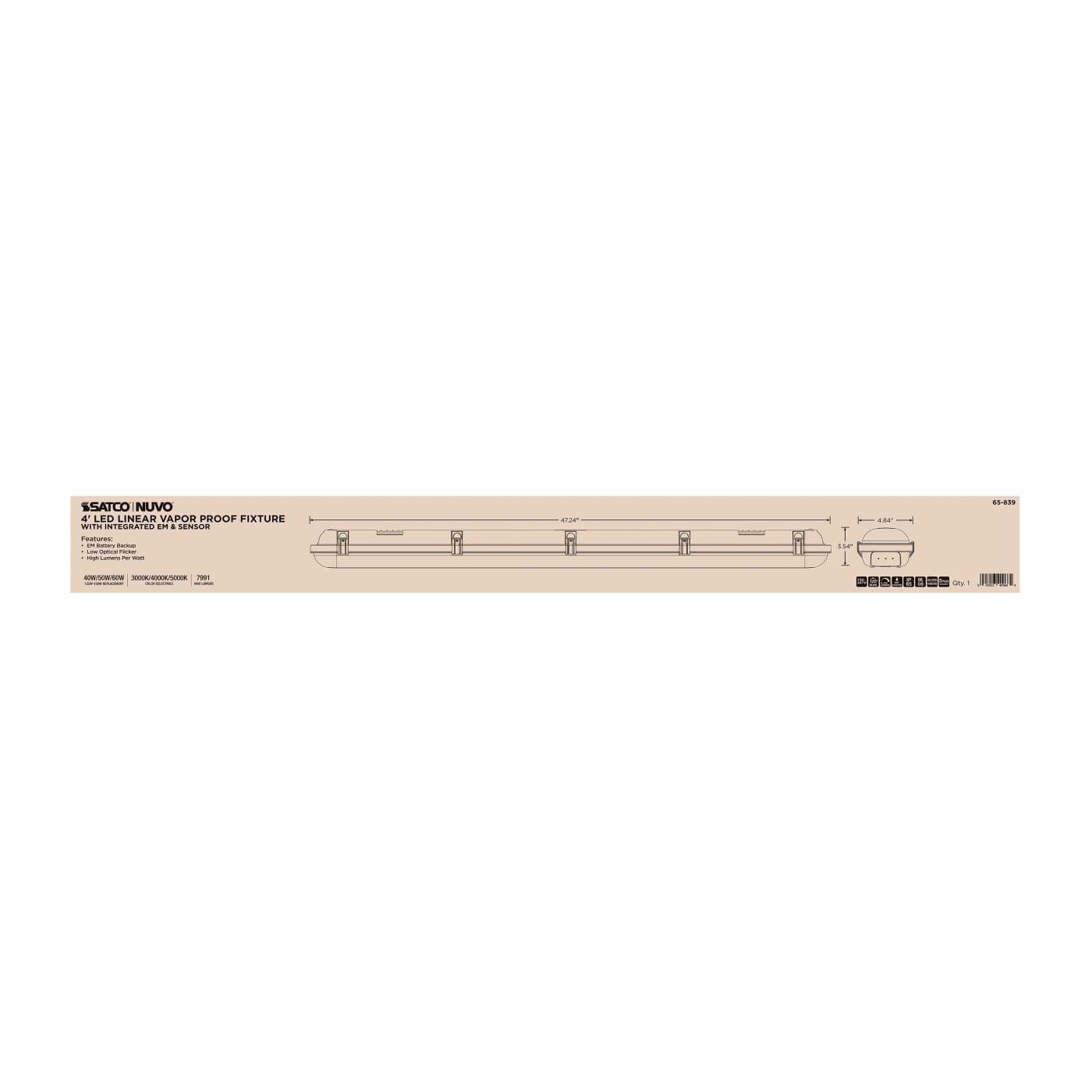 4' VAPOR PROOF W/EM & SENSOR - 65-839