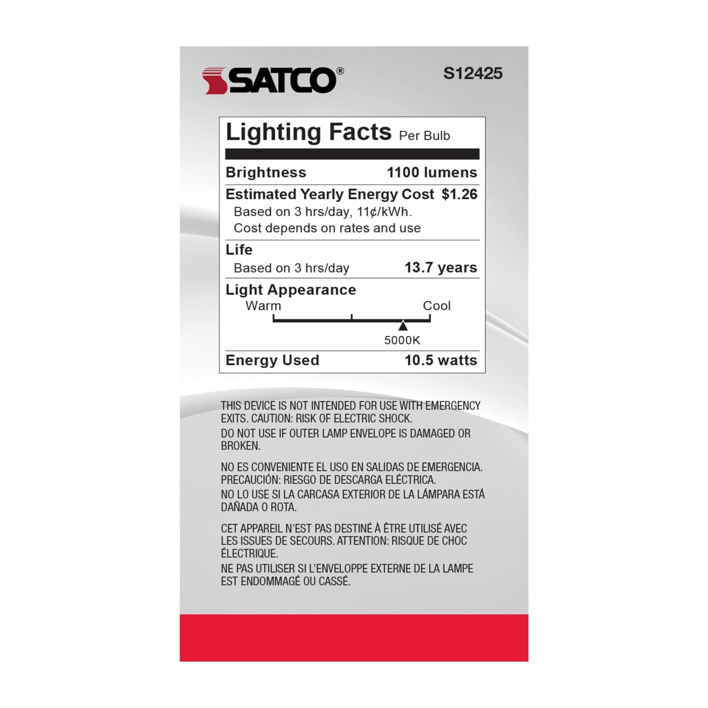 10.5A19/CL/LED/E26/950/120V - S12425