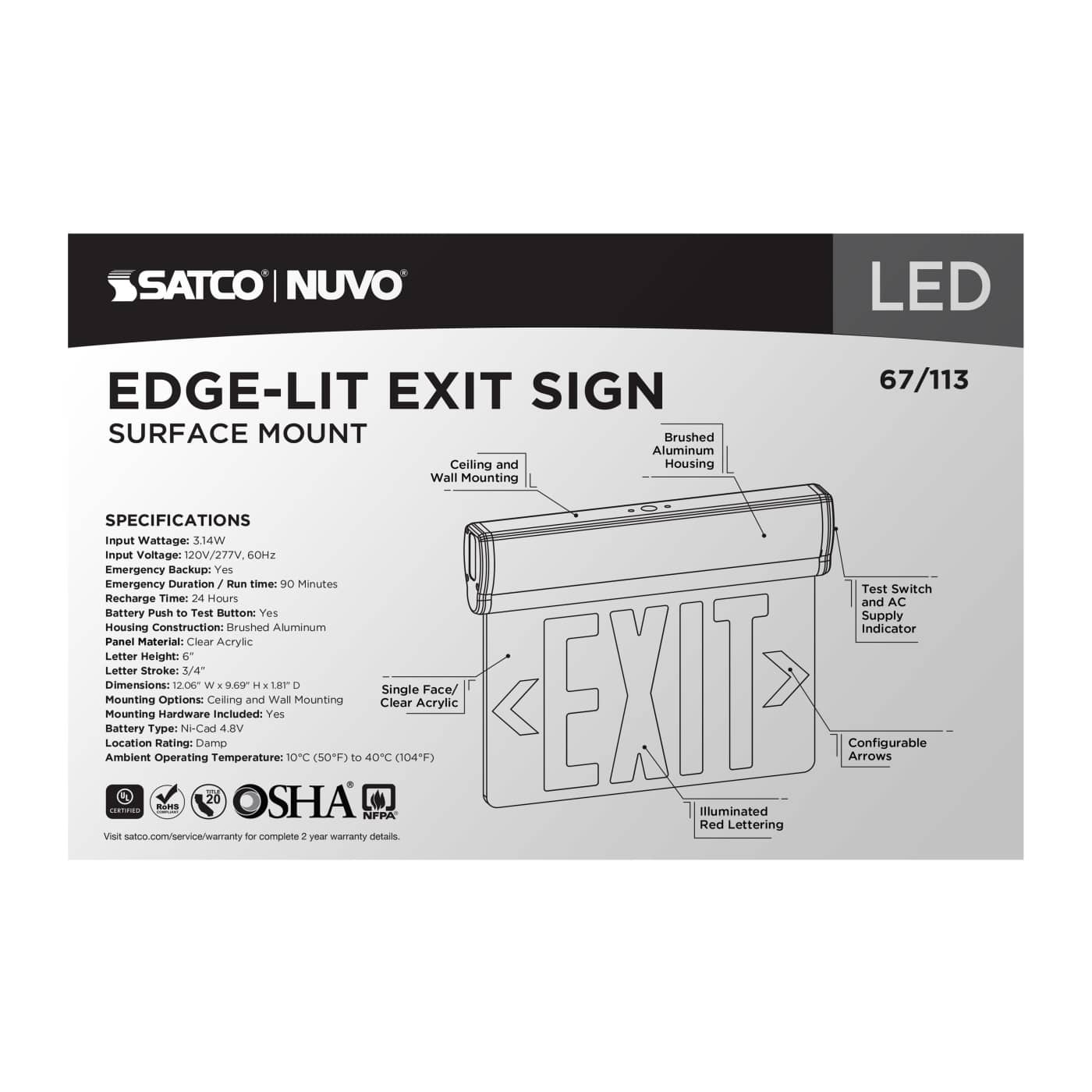 EL EXIT SIGN - SF RD CLR - 67-113