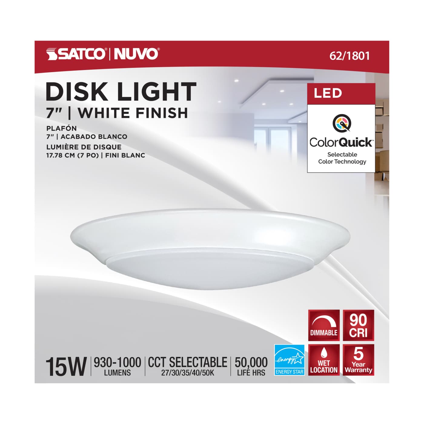 7" LED DISK LIGHT WHITE FINISH - 62-1801