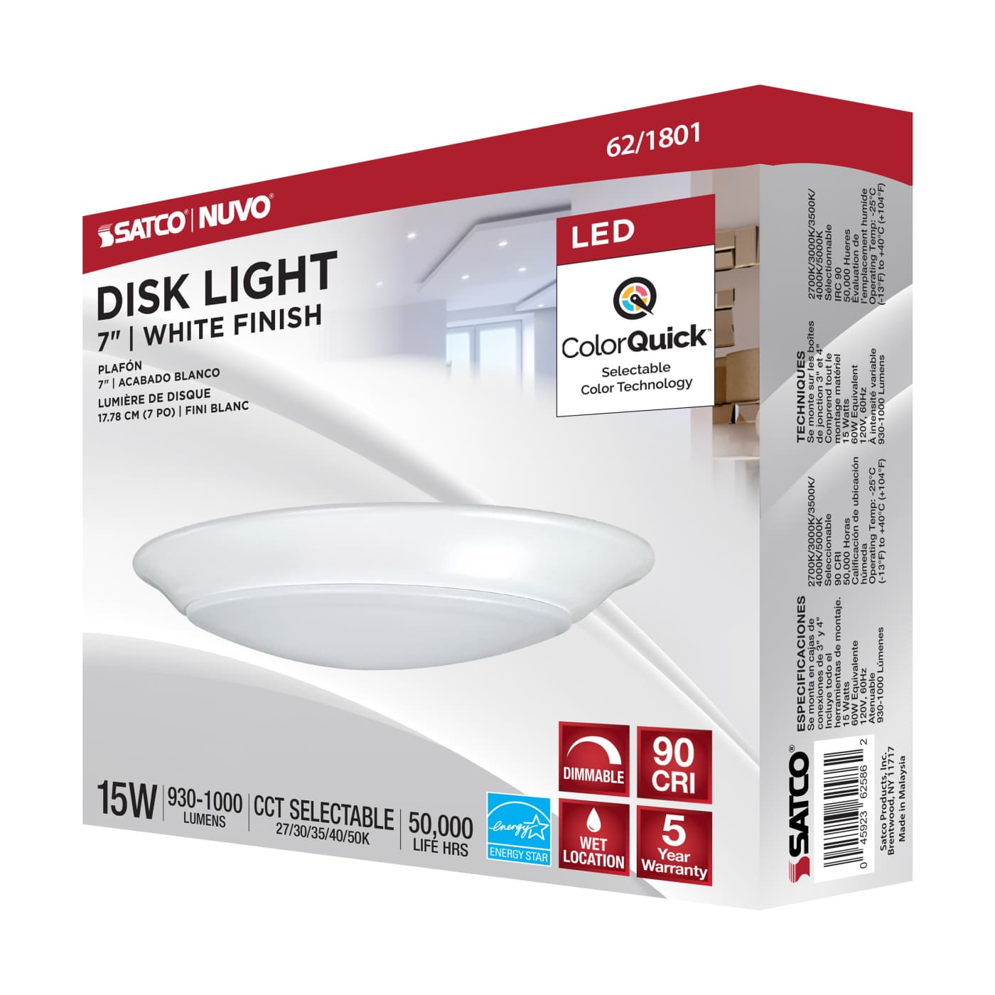 7" LED DISK LIGHT WHITE FINISH - 62-1801