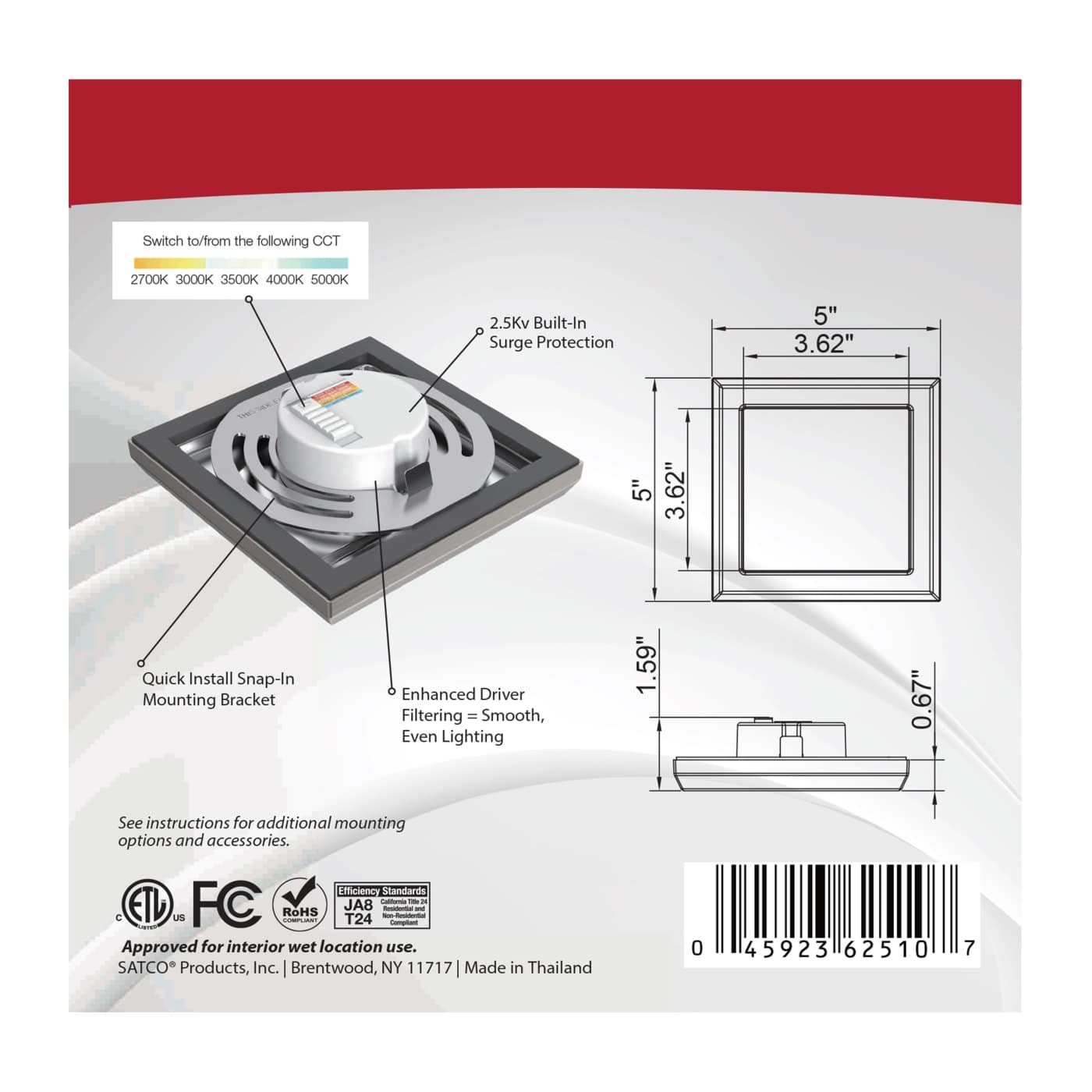BLINK 9W LED 5" SQ BR. NICKEL - 62-1707