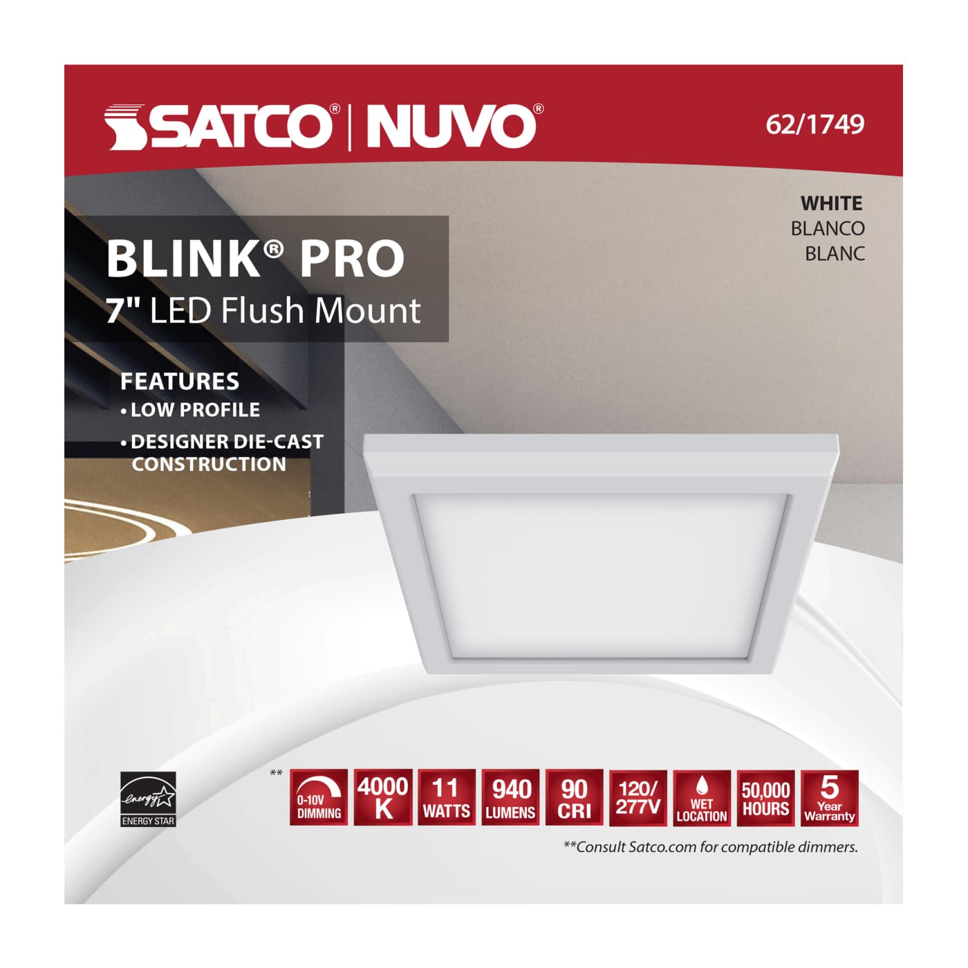 BLINK 7" SQUARE 11W 0-10V - 62-1749