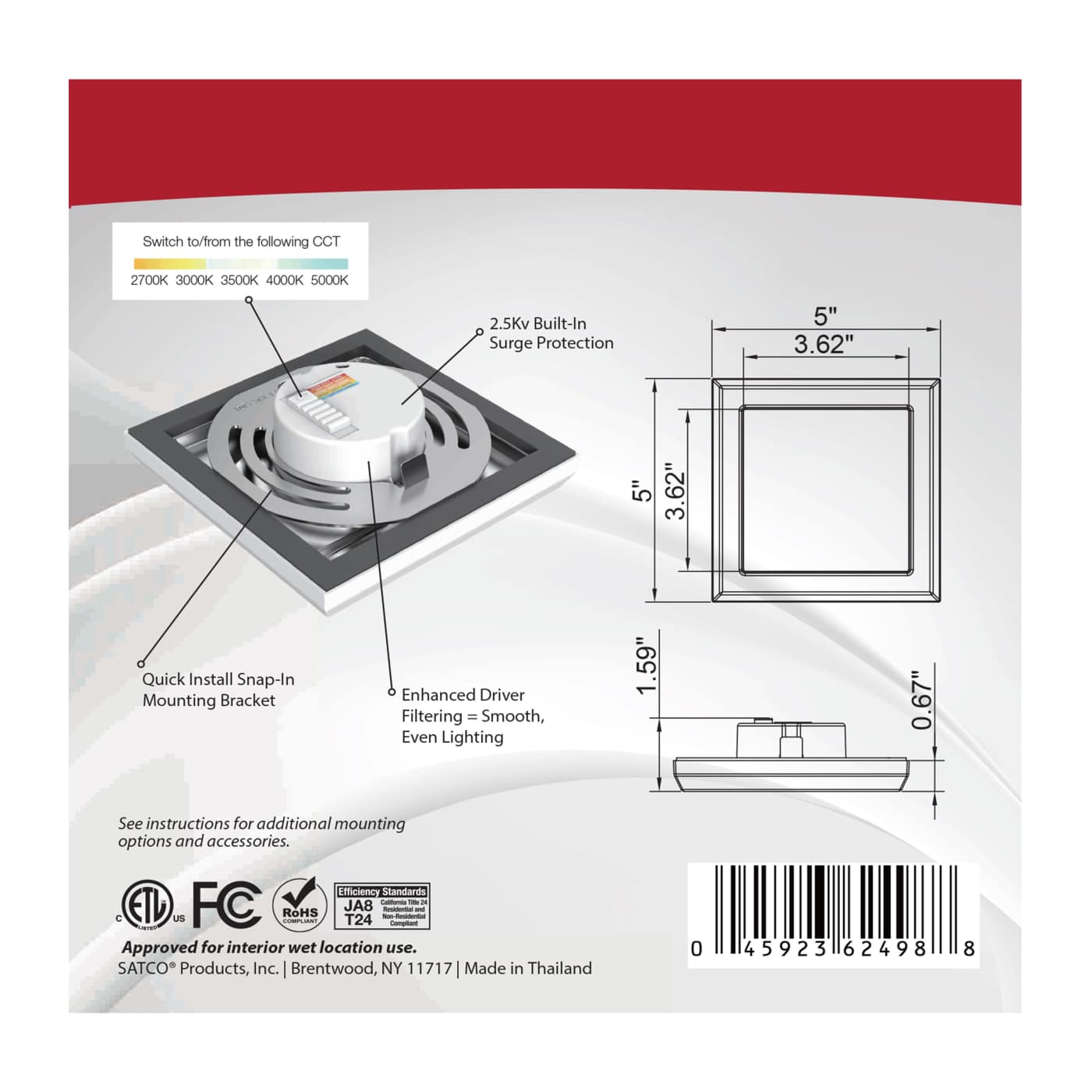 BLINK 9W LED 5" SQ WHITE - 62-1704
