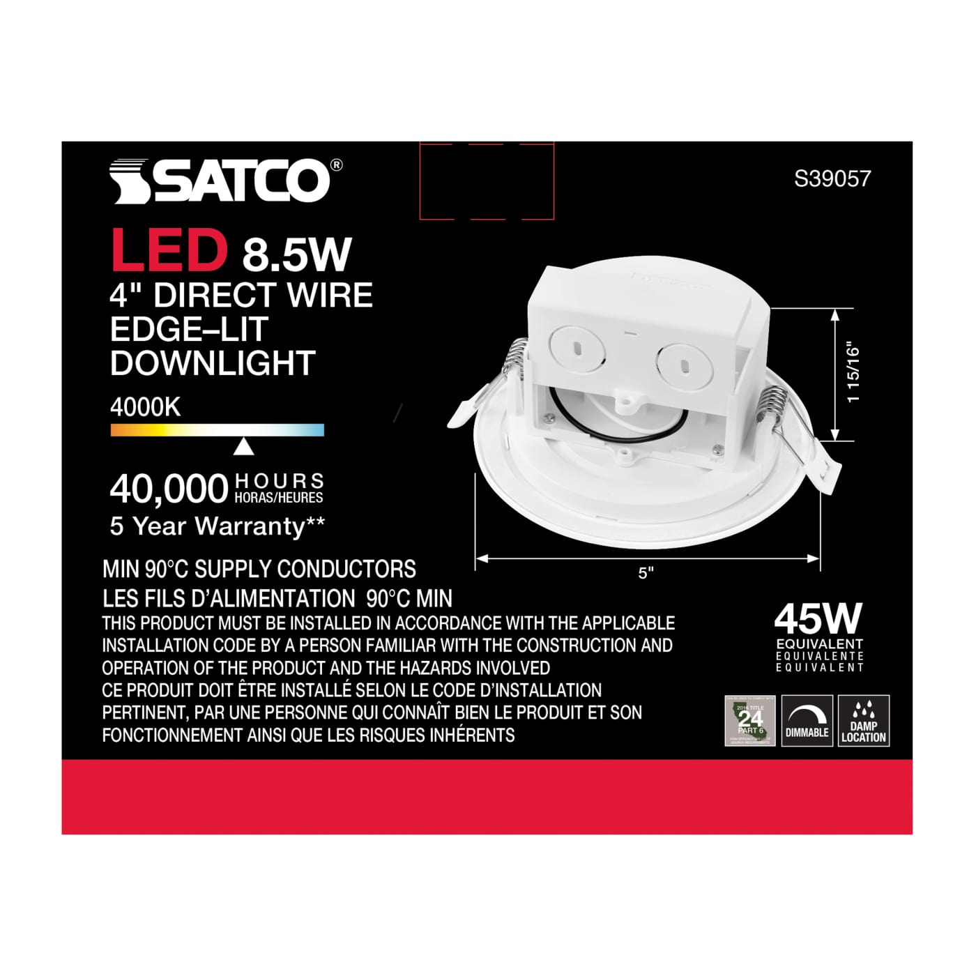 8.5WLED/DW/EL/4/40K/120V - S39057