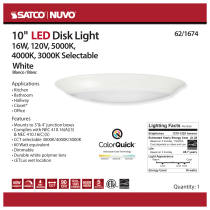 10" LED DISK LIGHT WHITE FIN - 62-1674