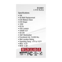 5A19/CL/LED/E26/930/4PK/120V - S12461