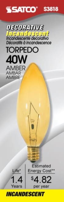 40W TORP CAND TRANS AMBER - S3818