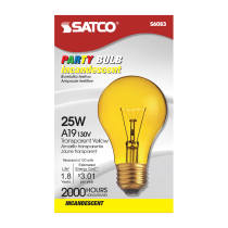 25W A19 TRANS. YELLOW 130V - S6083