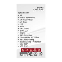 8A19/CL/4PK/E26/927/LED/120V - S12462