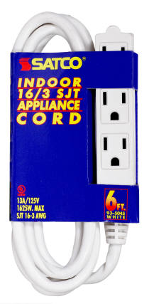 6 FT 16/3 SJT WHITE 3 WIRE GRD - 93-5045