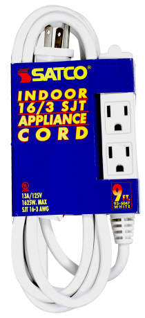 9 FT 16/3 SJT WHITE 3 WIRE GRD - 93-5047